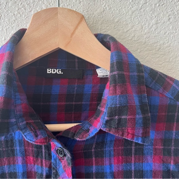 BDG Plaid Button Down Long Sleeve Roll Tab Top Size XS - Picture 4 of 5